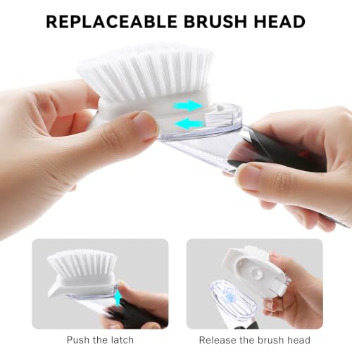 Image of SetSail Dish Brush with Soap Dispenser, Stiff Bristles Dish Scrubber Set | Built-in Scraper with 3 Pack Replaceable Brush Head Dish Scrub Brush with Non-Slip Handle for Kitchen Sink, Dishes, Pans, Pot