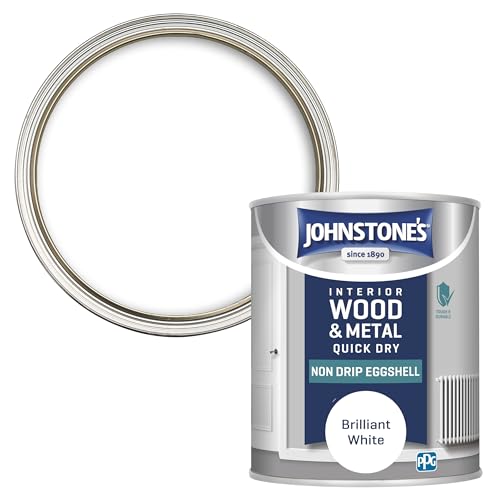 Johnstones - Quick Dry & Nondrip Eggshell Paint for Wood & Metal - Brilliant White | Interior | Low Odour Water-Based Formula Dry in 1-2 Hours | 12m2 Coverage per Litre | 750ml