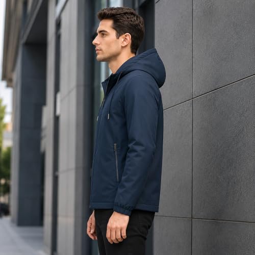 Image of MIA FASHION Men's Hooded Waterproof Rain Jacket Lightweight Wind Resistant Jacket with Zipper Pockets for Bike Riding, Travel & Outdoor Use