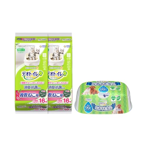 デオトイレ 複数ねこ用 消臭抗菌 シート ボタニカル 16枚×2 デオクリーン 純粋99% ウェットティッシュ 本体 70枚×1 ペットシーツ ペットシート トイレ 猫 ペット 清潔 ユニチャーム 愛猫用 ペット用品