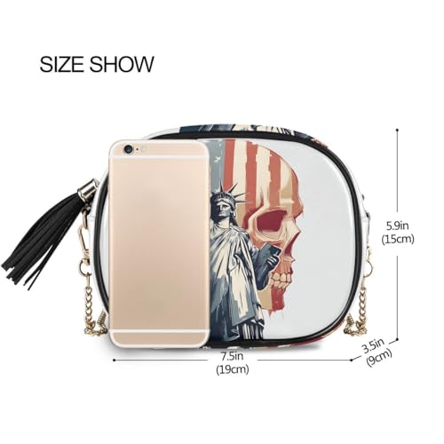 ALAZA Women's Skull Usa Flag Statue Of Liberty PU Leather Crossbody Bag Shoulder Purse with Tassel3