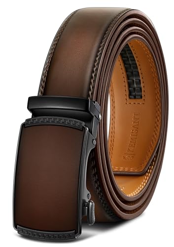 KEMISANT Cintura Uomo, Automatica Cintura Pelle Cricchetto Fibbia 35mm,Trim per Adattars(Marrone scuro,160cm/48-56 vita regolabile)