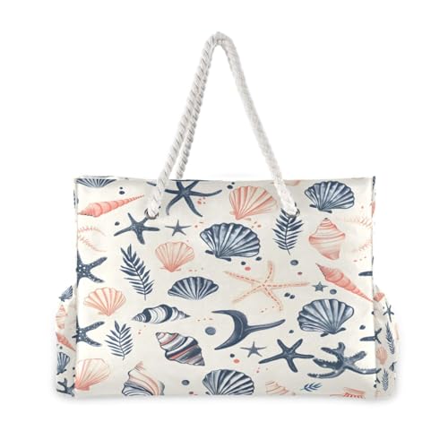 Beach Bag - Large Tote Bags for Women Sea Shells Stars Mollusk Coral Shoulder Bags Zipper Waterproof Sandproof for Travel Gym Swim Daily2
