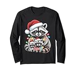 Waschbär Santa Weihnachtsbaum Lichter Xmas Waschbär Pyjama Langarmshirt