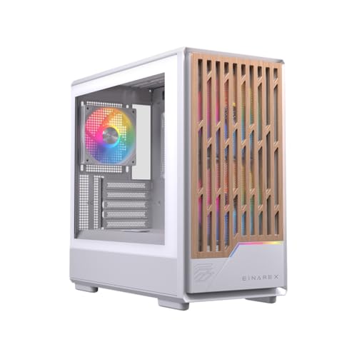 EINAREX エイナレックス PULSE PM400 Micro-ATX対応 PCケース/強化ガラス/静音/高冷却設計/木製フロントデザイン/ARGBファン/240mm水冷対応/最大370mmグラボ対応 (White, RGB)