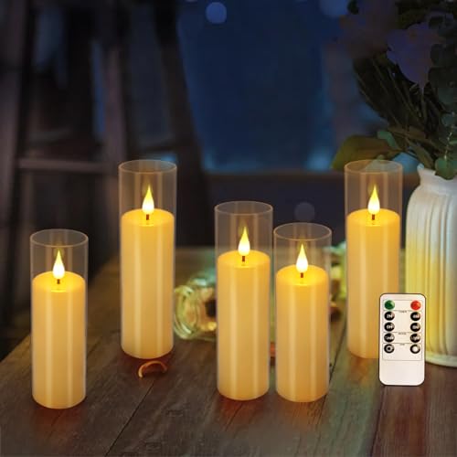 Image of fclayvts 12 Packs of Acrylic LED Candles, Flickering Flameless Candles Battery Operated with Remote Dimmed and Timed, 3D Wick Candles for Home Decor,Wedding,Gift，Parties and Festivals. (3 Size Ivory)
