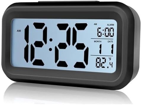 Smart Digital Desk Clock Black with Alarm Dark Sensor Photocell