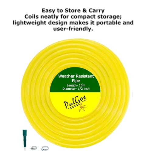 Image of PulGos Upgraded Heavy Duty PVC Garden Hose Pipe - Flexible, Lightweight & Leak-Resistant Water Pipe with Tap Adapter & 3 Clamps for Gardening, Car Washing, Lawn Care & Outdoor Use (Yellow, 1 Pc)