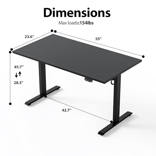 Image of Agilestic Electric Standing Desk, 55 x 24 Inches Height Adjustable Desk, Sit Stand up Desk for Work Office Home, Splice Board, Black