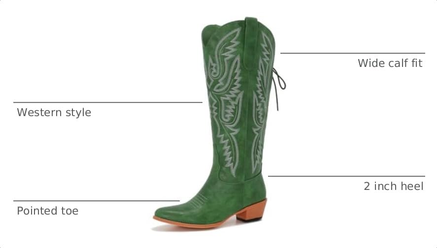 Image of Uillnoodu Wide Calf Cowboy Boots Women Adjustable Lace Up Knee High Tall Plus Size Cowgirl Boots Western Style Comfortable 2-Inch Heel
