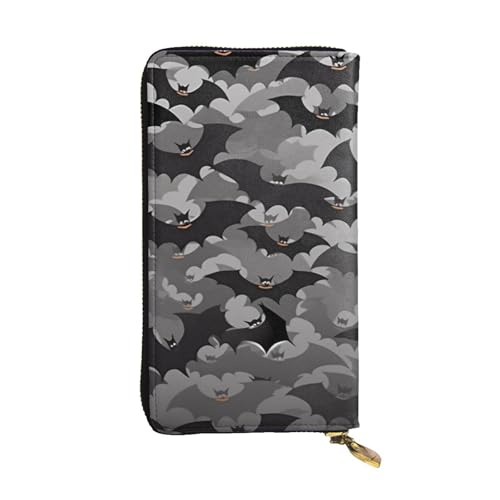 Halloween Bats Grey Wallet for Men Women Long Purse Leather Clutch Large Business Handbag Travel Phone Holder Credit Card Holder Money Case with Zipper Leather Wallets Gift