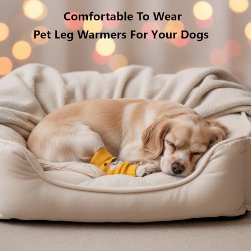 Image of 4Pcs Dog Leg Warmers for Small Dogs, Cotton Pet Leg Warmers for Dogs, Knitting Pet Dog Elbow Protector, Cute Elbow Joint Pets Socks for Pets Elbows Joint Protection, 9.9-13.2lb, L