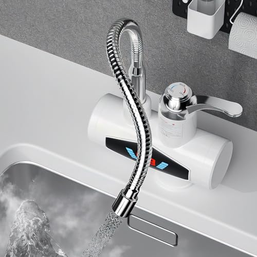 comeder Elektrischer Wasserhahn mit Durchlauferhitzer, 220V 3000W Warmwasserhahn Küchenarmatur, Smart Heater Armatur mit Sofortiger Warmwasserbereiter für Küche, Garten, Bad, Wohwagen, Camping