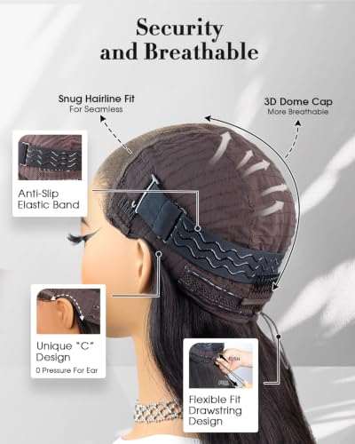Image of Real Wear and Go Glueless Wig Human Hair Straight, 9x6 Pre-Plucked Pre-Cut Glueless Wigs, HD Transparent Lace Front Closure Wig for Women 250% Density 30 Inch (9x6 Straight, 32 inch)