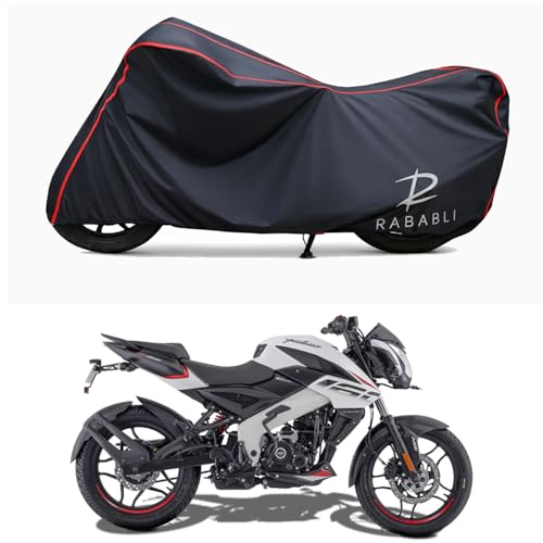 Image of Waterproof Bike Body Cover Compatible for | Bajaj Pulsar NS160 Disc BS6 | Taffeta Fabric, Red Piping Design, Bottom Elastic Fit | Dustproof, Sun UV & Rain Protection for All Bikes