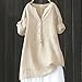 Linen Button Down Shirts Women 100% Linen Clothing for Women Gauze Tops Organic Cotton Shirts Plus Size Tops Womens Casual Loose Fit 2026 Summer Vacation Blouses X-Large Beige