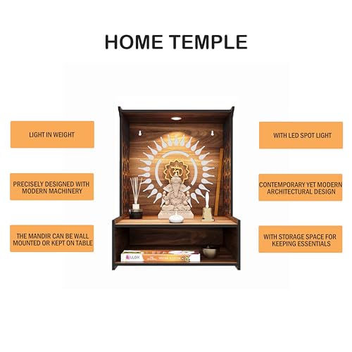 Rellon Beautiful Wooden Temple Pooja Stand for Home and Office with LED Spot Light mandir, Engineered Wood, A2, STANDRED