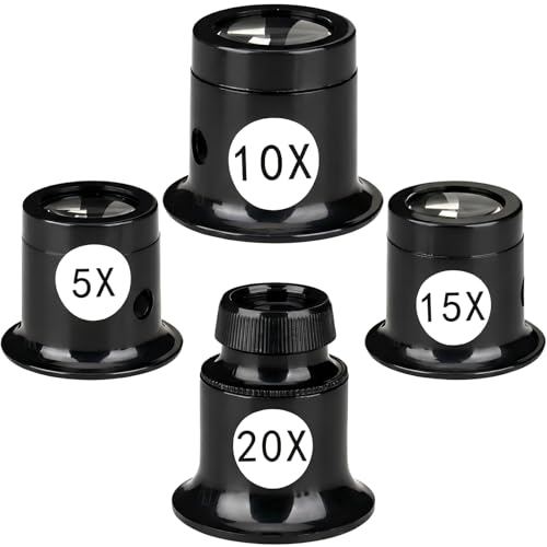 4 Stück Juwelier Lupe Uhrmacherlupe 5x/10x/15x/20x Juwelierlupe Uhrmacher Auge Okula Augenlupe Schmuck Lupe Uhrmacher Auge Okular Juwelierlupe für Uhr Schmuck Münzen Elektriker Edelsteine