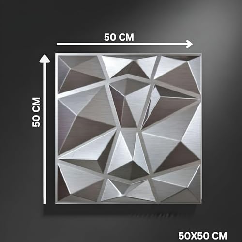 Image of Kayra Decor 3D PVC Wall Panels - Small Diamond Design, Silver Color, 19.7 inch x 19.7 inch (Pack of 18) | Covers 42.28 Sq. Ft. |