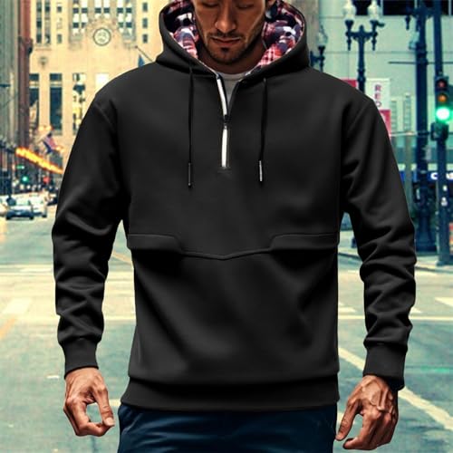 Half Zip Hooded Sweatshirts for Men Fashion Casual Slim Fit Drawstring Plain Hoodie Lightweight Workout Pullover4