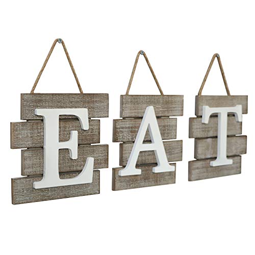 Barnyard Designs Eat Sign Wall Decor, Rustic Farmhouse Decoration for Kitchen and Home, Decorative Hanging Wooden Letters, Country Wall Art, Distressed Brown and White, 24