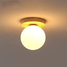 Global Ceiling Light Accessories Modern White Glass Semi Flush Ceiling Light, Wooden Hallway Lighting Fixture G9 Close to Ceiling Light for Kitchen Loft Cafe Bar Hallway