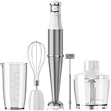 Immersion Blender Handheld Corded Hand Blenders Set 1100W, Trigger Variable Speed 5 in 1 Stick Emulsifier with Chopper, Whisk and Frother for Soup, Baby Food and Smoothies, White