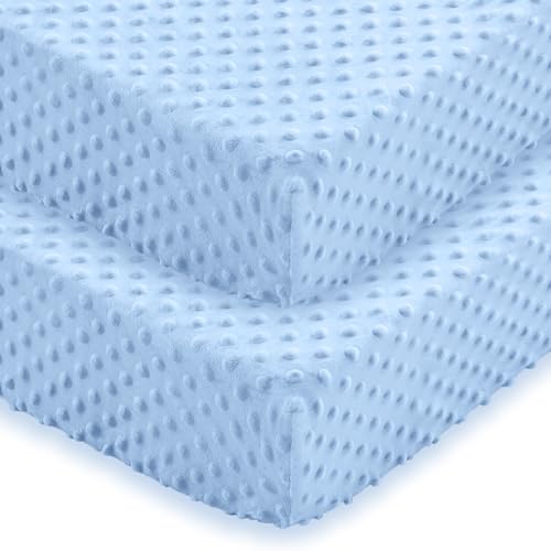 Entisn Baby Crib Sheets 2 Pack, 28 x 52 Inch Minky Dot Fitted Crib Mattress Sheet for Boys, Soft and Warm Fleece Nursery Bedding for Standard Toddler...
