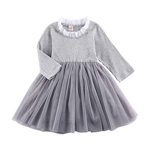 Toddler Baby Girls Winter Dress Ruffle Tutu Dresses Long Sleeve Infant Children Clothes for 1-5Years (Gray, 4-5T)