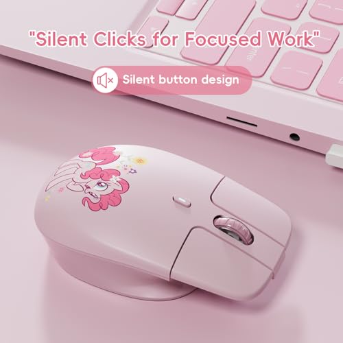 Image of My Little Pony Silent Wireless Mouse - M03 Innovative Floating Button Design, Quiet Clicks, 3 Adjustable DPI (800 /1600 /3200), Dual-Mode (2.4GHz /Bluetooth), Ergonomic for Mac /Windows (Pink)