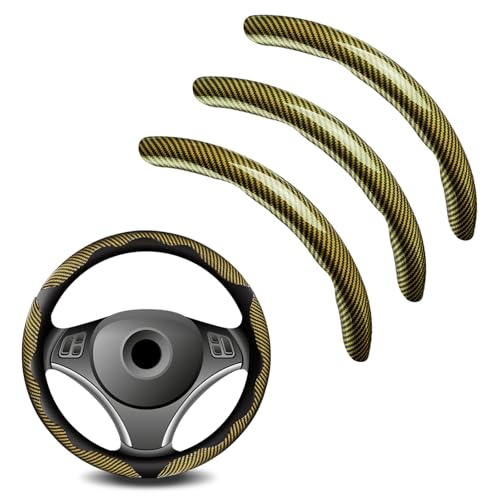 3pcs Universal Carbon Fiber Steering Wheel Cover - Anti-Slip & Segmented Design, Universal 99% Durable Steering Wheel Protector for Men and Women, Car Interior Accessory (Yellow) by FDCTSD - Used condition - US$16.60