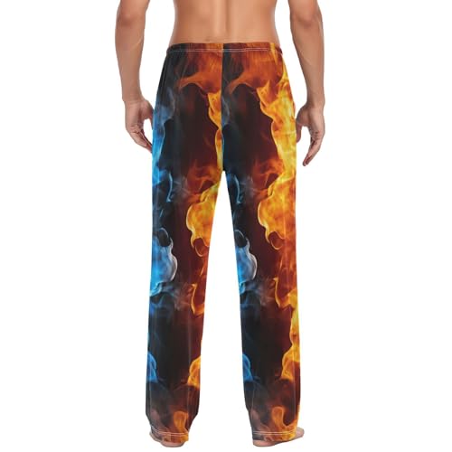 Men's Pajama Pants Blue and Yellow Fire Sleep Pajama Lounge Pant with Pockets, Elastic Waistband2