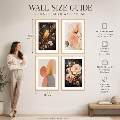 Image of Livin'luxe Set of 4 Floral Bird & Abstract Wall Paintings with Sparkle Laminate and Premium Wooden Synthetic Frame for Living Room Bedroom Office Decor (13.5 x 19.5 Inch)