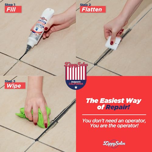 Image of ZippySolve Tile Grout, Repair Kit, Restore & Renew Tile Joints Line, Fast Drying Tile Grout Paint Squeeze Tube for Bathroom Shower Kitchen Floor, Waterproof (8.8 oz, Dark Grey /Anthracite)