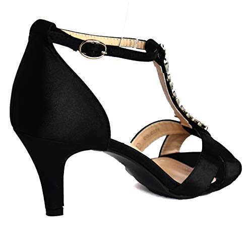 Sandali da donna in raso con tacco medio e strass