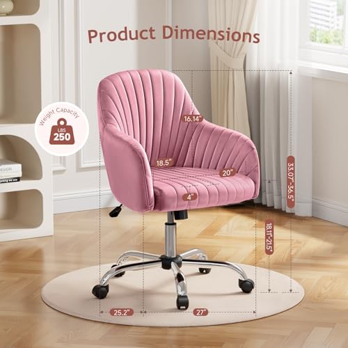 Image of Warmiehomy Vanity Chair, Velvet Office Chair, Desk Chair for Home Office, Comfy Task Chair with Arm Rest for Reading Makeup, Dusty Rose