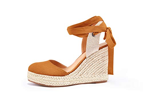 Image of FISACE Womens Summer Espadrille Heel Platform Wedge Sandals Ankle Buckle Strap Closed Toe Shoes