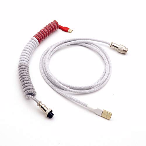 Angitu Double Sleeved PET Coiled Coiling Type C Mini Micro Cable for Mechanical Keyboard Cable With GX12 Aviator (Micro 1.5M 15-
