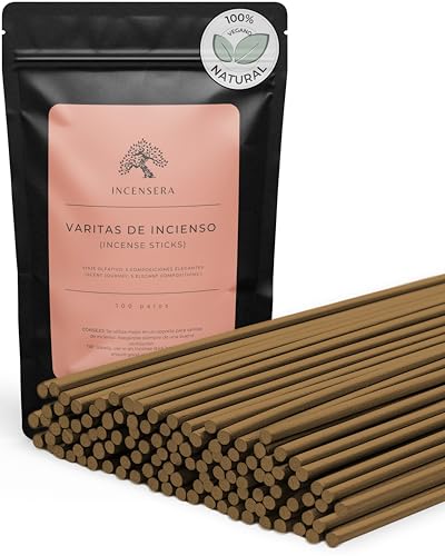 Incensera Incienso Natural Set 5×20 – 100 Varillas Naturales sin tóxicos – Lavanda, Salvia, eucalipto, sándalo, Rosa y osmanthus – aromaterapia relajación Yoga