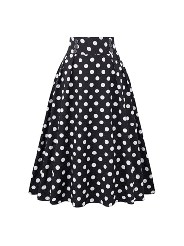 WDIRARA Women's Polka Dots Flared Midi Skirt Vintage High Waisted A Line Skirts