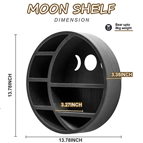 8Pcs Black Moon Shelf With Plants, 5Hanging Moons And Swam|14”Crescent Moon Shelf For Crystals Stone, Essential Oil, Plant And Art| Crystal Holder Farmhouse Shelves, Wooden Hanging Floating Shelves #TOP2
