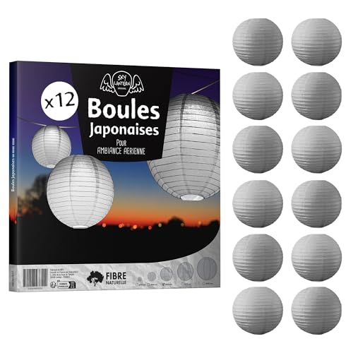 12x Lanterne Papier 35 cm Argent - Suspension Boule Papier 35 cm (12'') Type Lanterne Japonaise pour Decoration Mariage - 12 pièces - Le Must de la Gamme de...
