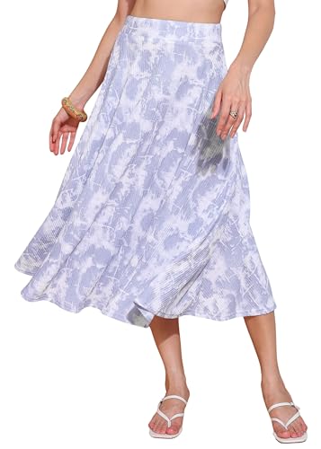 Image of FRAULEIN Women's Tie-Dye A-Line Self Design Printed Maxi /Midi Skirt | High Waist Flared | Soft Ribbed Texture | Casual Summer Knee Length Vacation Skirt