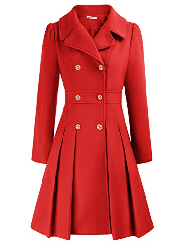 GRACE KARIN Women Winter Swing Double Breasted Red Coat Autumn Lapel Dresses Outwear S