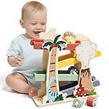 Lehoo Castle Toddler Wooden Ramp Autism Toys for 1 2 Old Boys Girls, Baby Sensory Montessori Dinosaur Toys Gifts for 1-2 Year Old with 4 Rollers