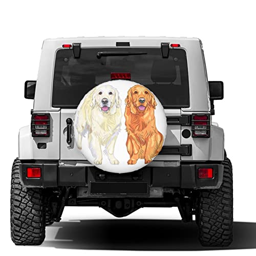 Image of Delerain Two Golden Retriever Spare Tire Covers for Jeep RV Trailer SUV Truck and Many Vehicle, Wheel Covers Sun Protector Waterproof, (14 Inch for Diameter 23 inch-27 inch)