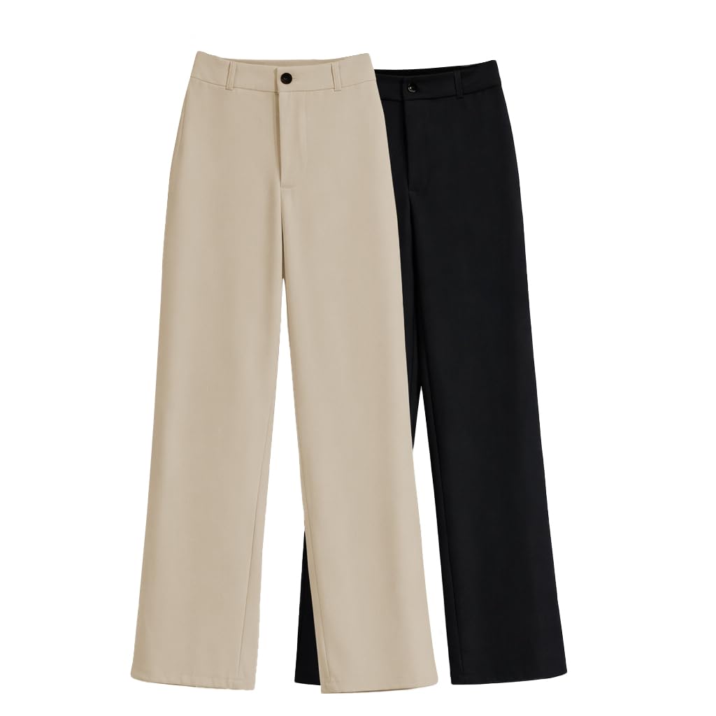 keri perry Trousers for Woman Pants Women's Formal Office Korean | Beige Black Track Pant | Straight | Cotton Spandex Stretchable Trouser | High-Waisted Bottom Wear Pack of 2-picture-35