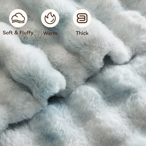 Faux Fur Throw Blanket, 1000GSM Fluffy Soft Bubble Blanket for Couch Bed, Cozy Plush Warm and Thick Rabbit Blanket for Living Room Bedroom 60''*80'' Tie-dye Blue