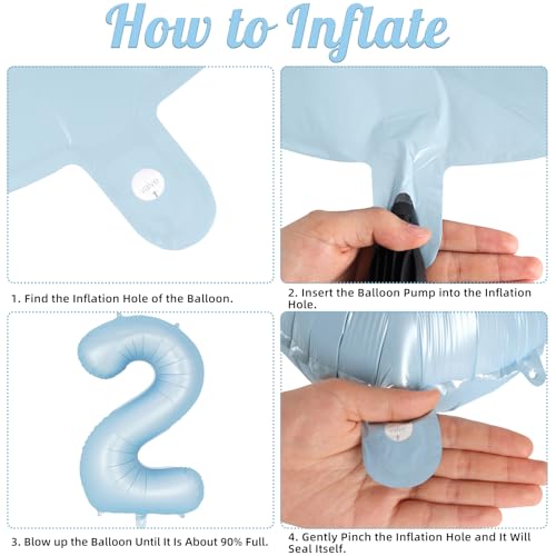 Image of Light Blue Number 2 Balloon, 40 Inch Big Large Foil Number Balloons, Giant Mylar Number 2 Balloons for 2 Second Birthday Baby Party Decorations Supplies Anniversary