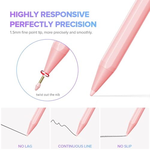 Image of JAMJAKE Stylus Pen for iPad 11th&10th Generation - 2X Fast Charge Active Pencil Compatible with 2018-2025 Apple iPad Pro 11 inch /12.9 inch /M4, iPad Air 3 /4 /5 /M2 /M3, iPad 6-11, iPad mini 5 /6 Gen - Pink